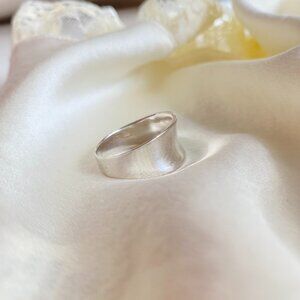 Vintage 925 Sterling Silver Plain Wide Concave Band Ring Handmade Unisex